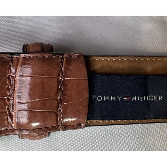 TOMMY HILFIGER LEATHER BELT MENS SNAKESKIN BROWN SILVER BUCKLE 44 INCHES - Picture 3 of 5